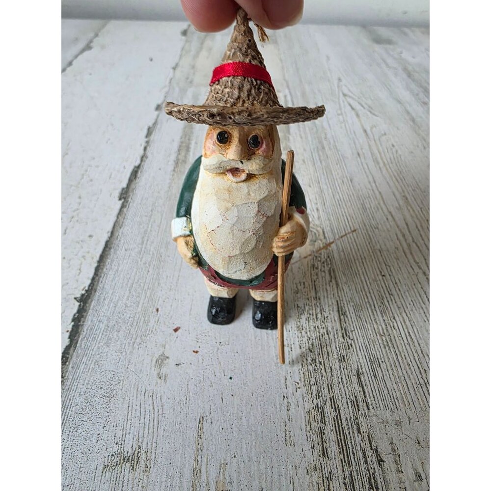 Vintage silvestri farmer Santa walking ornament Xmas tree dance